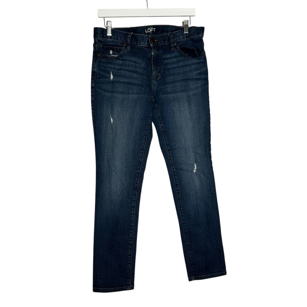 Ann Taylor Loft Boyfriend Denim Blue Jeans Light Distressing Size 4